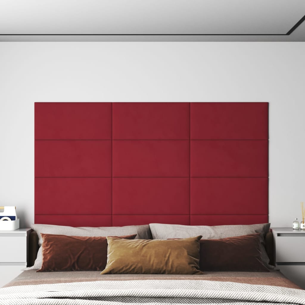 vidaXL Panneaux muraux 12 pcs Rouge bordeaux 60x30 cm Velours 2,16 m²