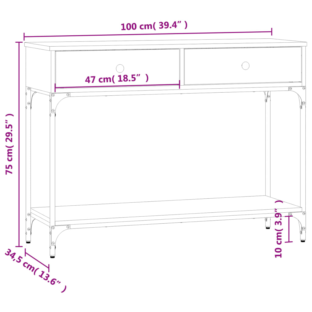 vidaXL Table console noir 100x34,5x75 cm bois d'ingénierie