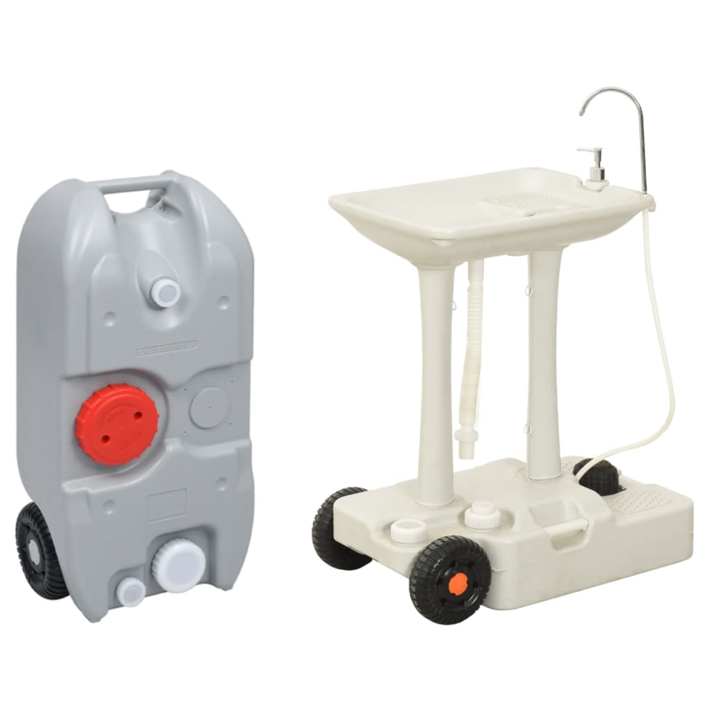 vidaXL Support de lave-mains de camping et réservoir d'eau à roulettes