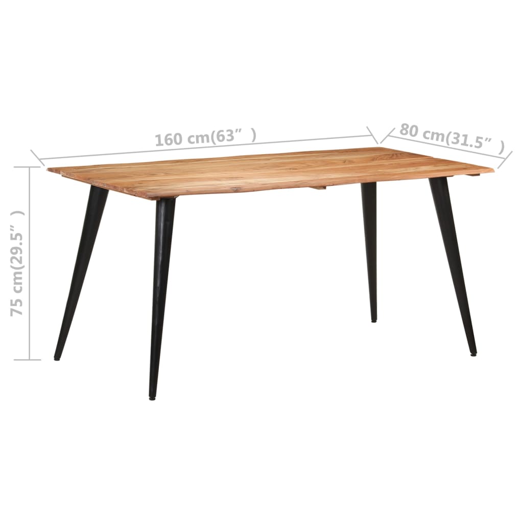 vidaXL Table à dîner au bord naturel 160x80x75 cm Bois d'acacia massif