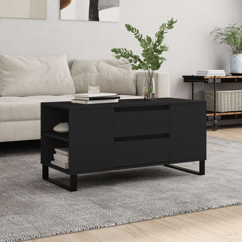 vidaXL Table basse noir 102x44,5x50 cm bois d'ingénierie