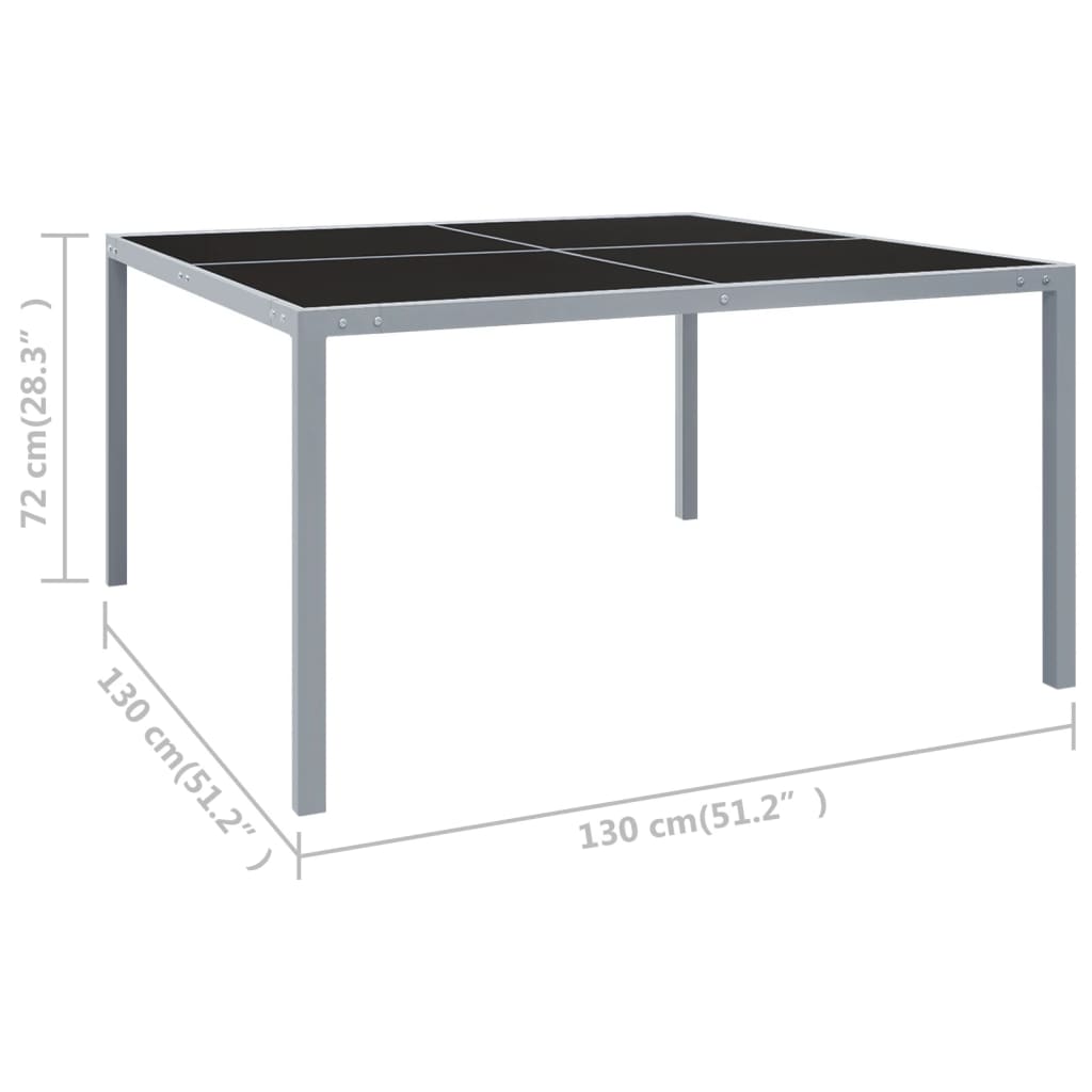 vidaXL Table de jardin 130x130x72 cm Gris Acier et verre