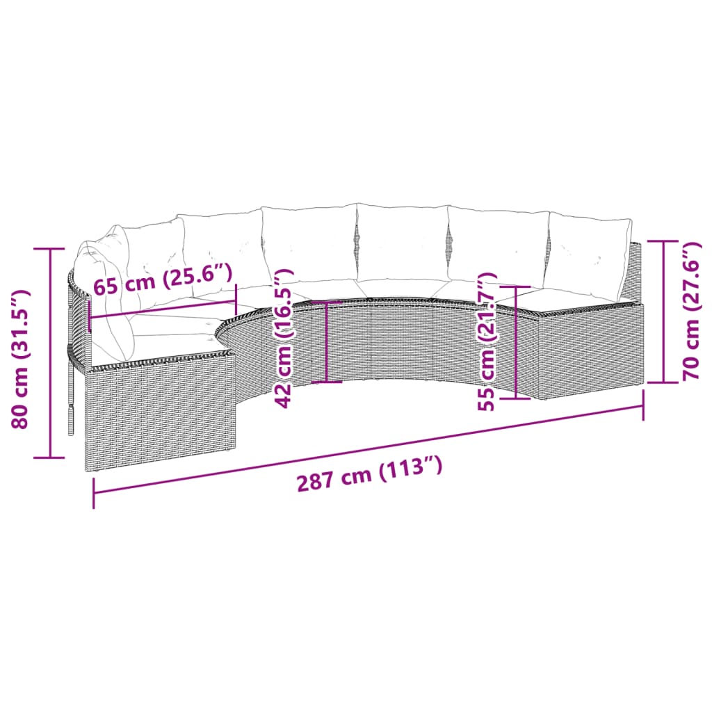 vidaXL Canapé de jardin avec coussins demi-rond beige résine tressée