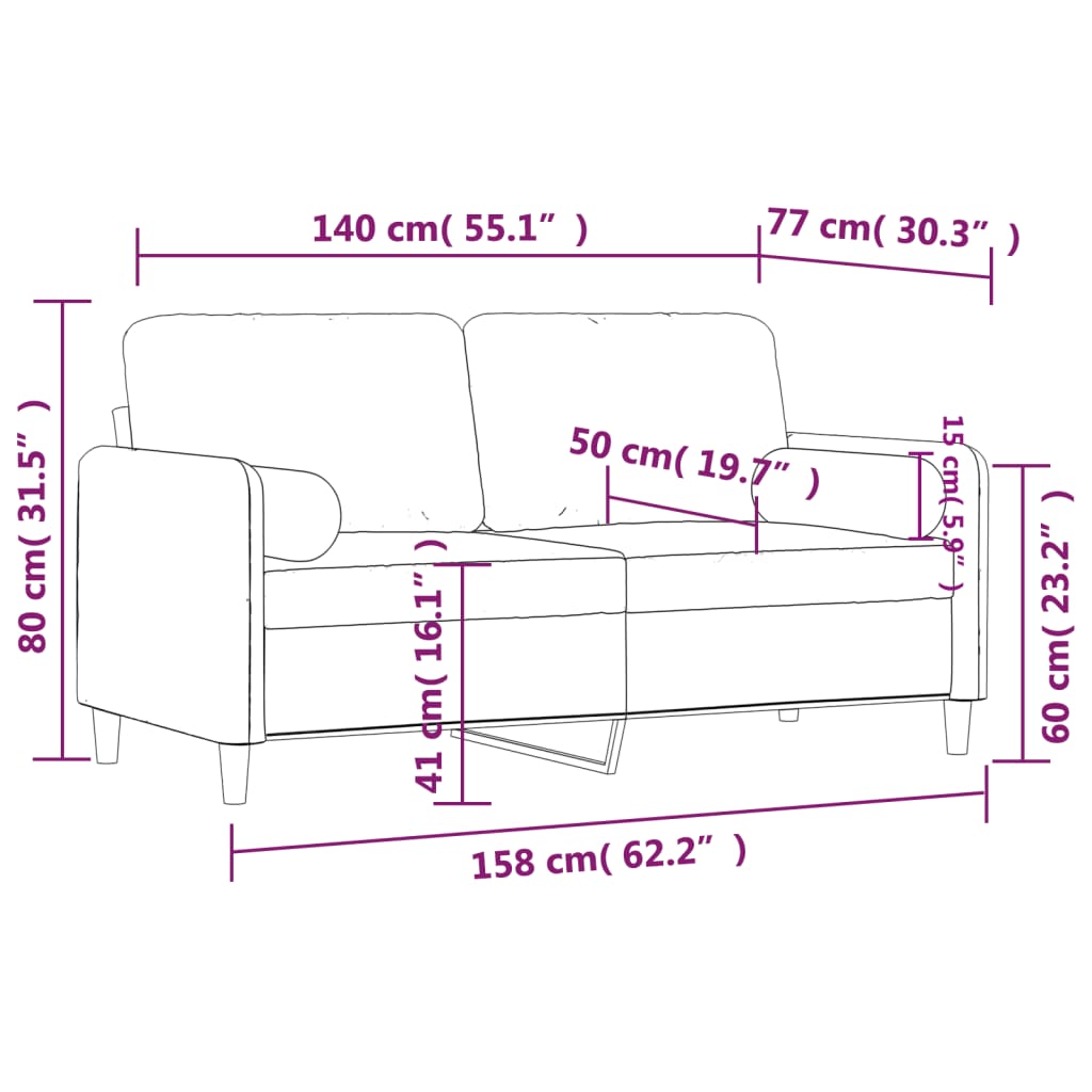 vidaXL Canapé 2 places avec oreillers décoratifs noir 140 cm velours