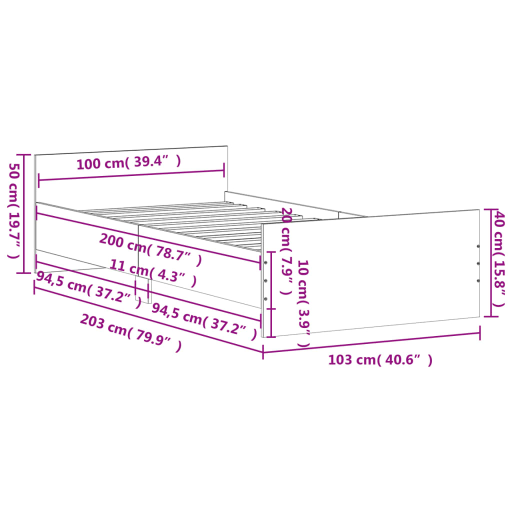 vidaXL Cadre de lit sans matelas chêne sonoma 100x200 cm