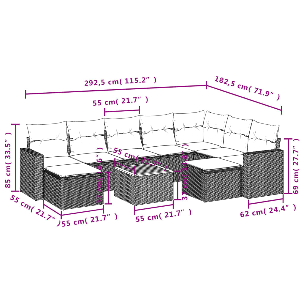 vidaXL Salon de jardin 10 pcs avec coussins noir résine tressée