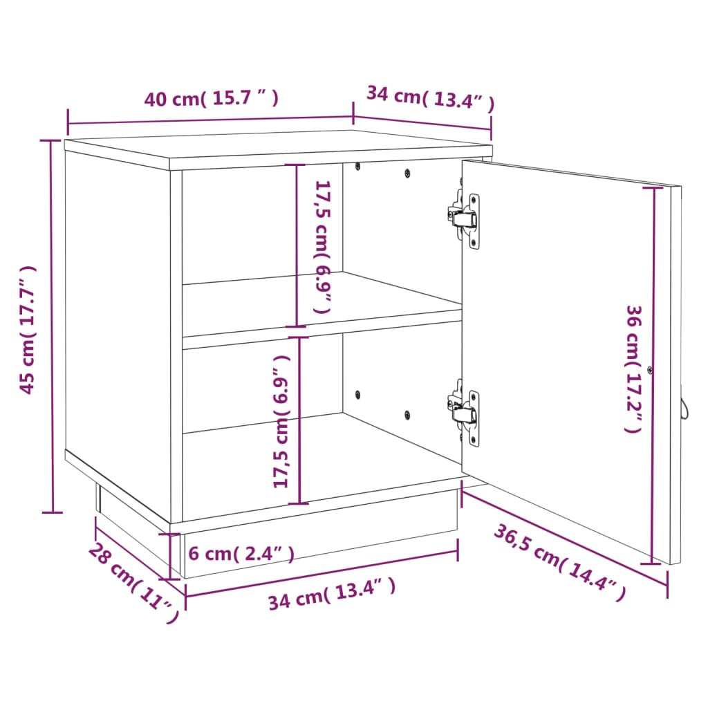 vidaXL Table de chevet Blanc 40x34x45 cm Bois de pin massif