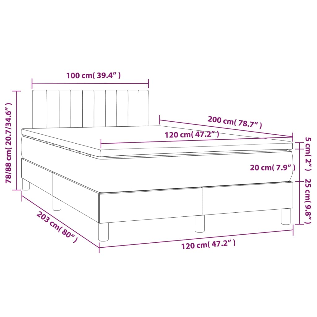 vidaXL Sommier à lattes de lit avec matelas Noir 120x200 cm Tissu