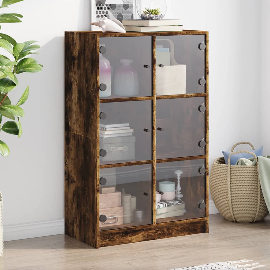 vidaXL Buffet haut avec portes chêne fumé 68x37x109 cm bois ingénierie