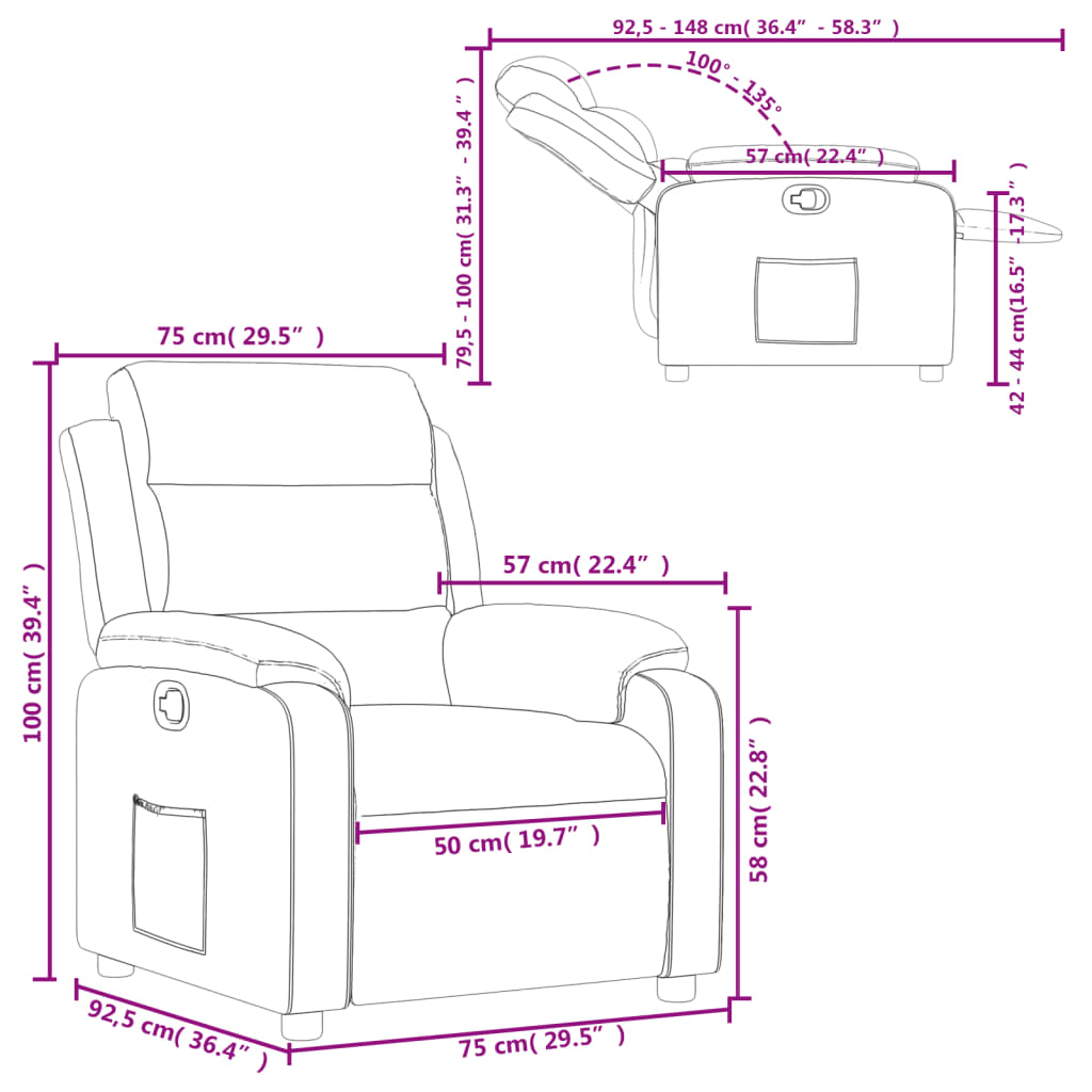 vidaXL Fauteuil inclinable Crème Similicuir