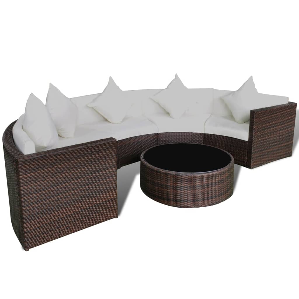 vidaXL Salon de jardin 6 pcs avec coussins résine tressée marron