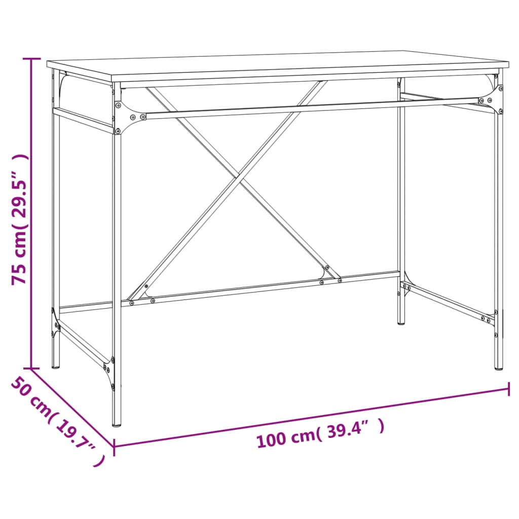 vidaXL Bureau chêne sonoma 100x50x75 cm bois d'ingénierie et fer