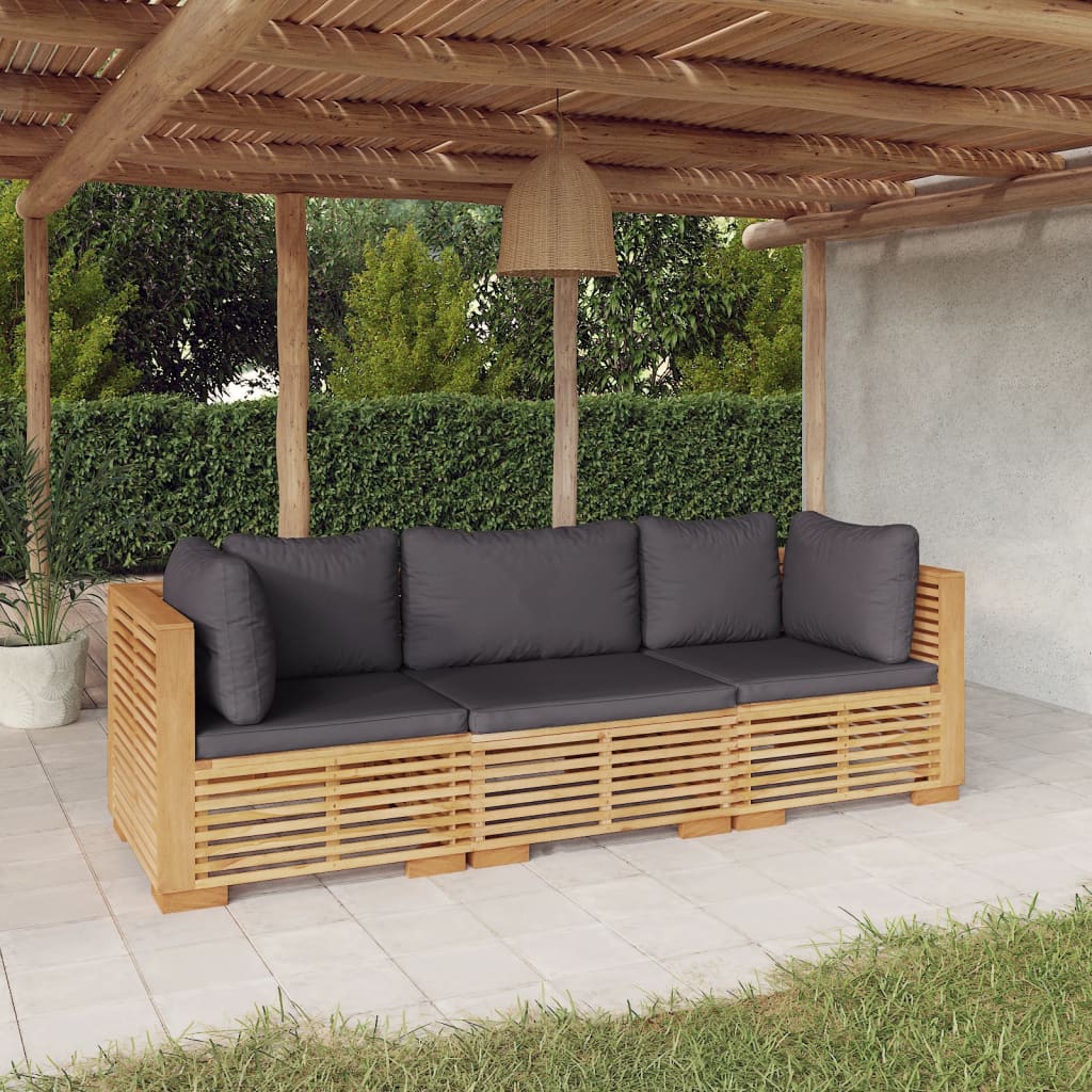 vidaXL Salon de jardin 3 pcs avec coussins Bois de teck solide