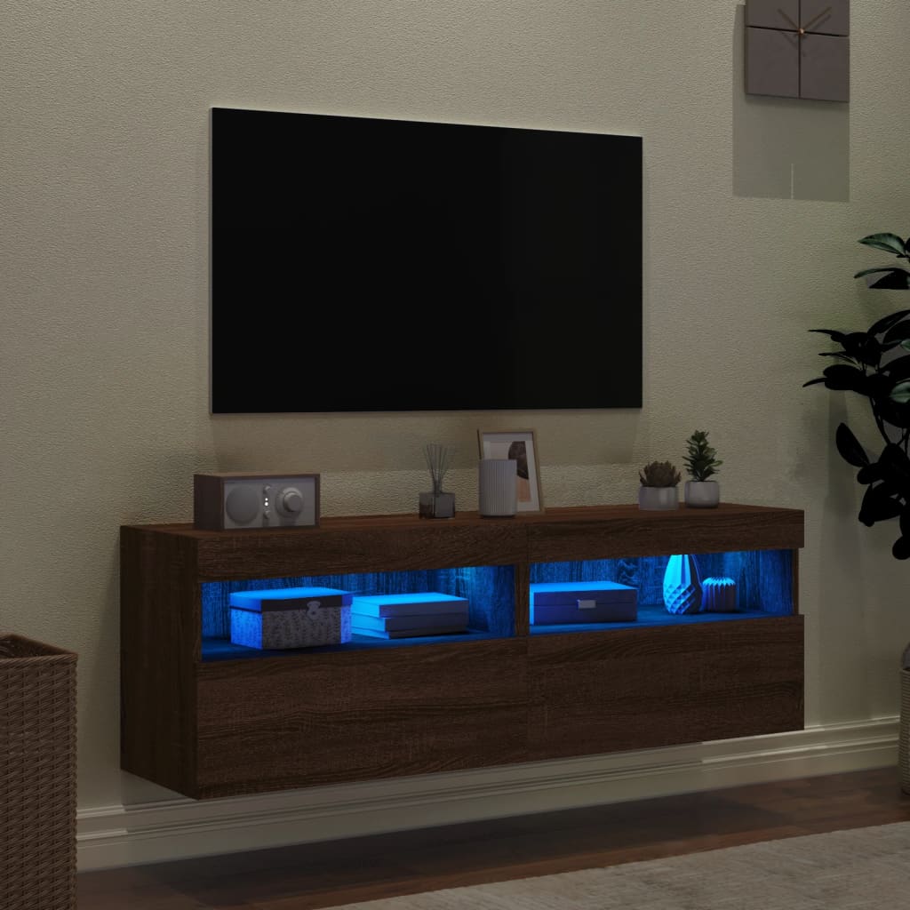 vidaXL Meubles TV muraux lumières LED 2 pcs chêne marron 60x30x40 cm