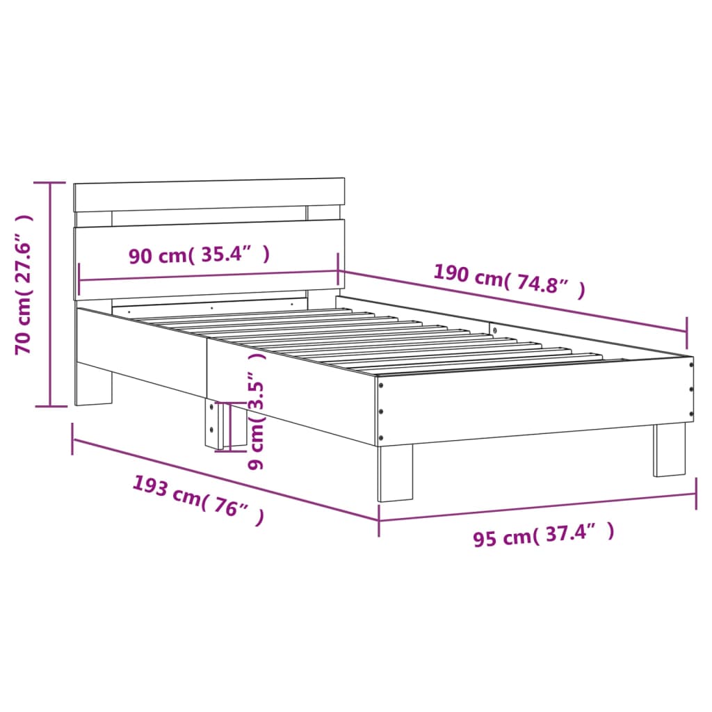 vidaXL Cadre de lit tête de lit chêne sonoma 90x190 cm bois ingénierie