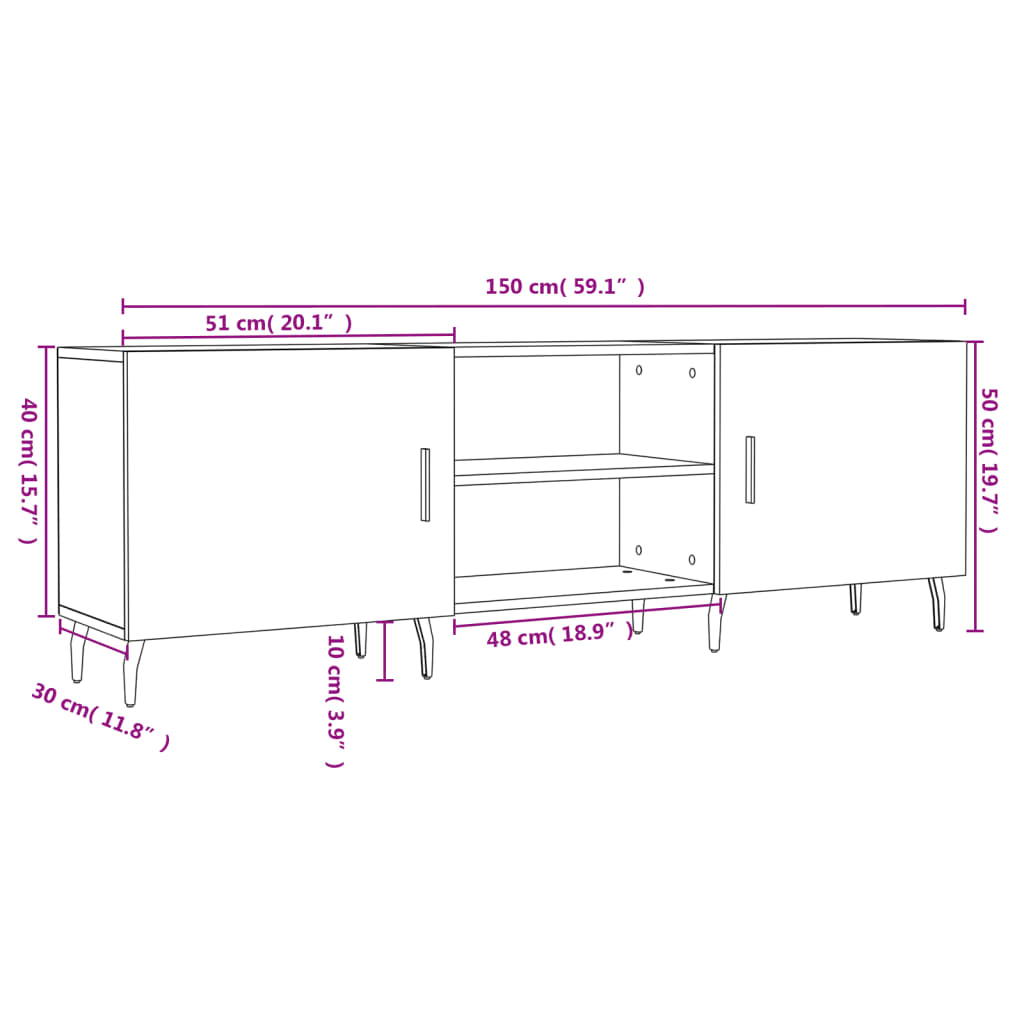 vidaXL Meuble TV blanc 150x30x50 cm bois d'ingénierie