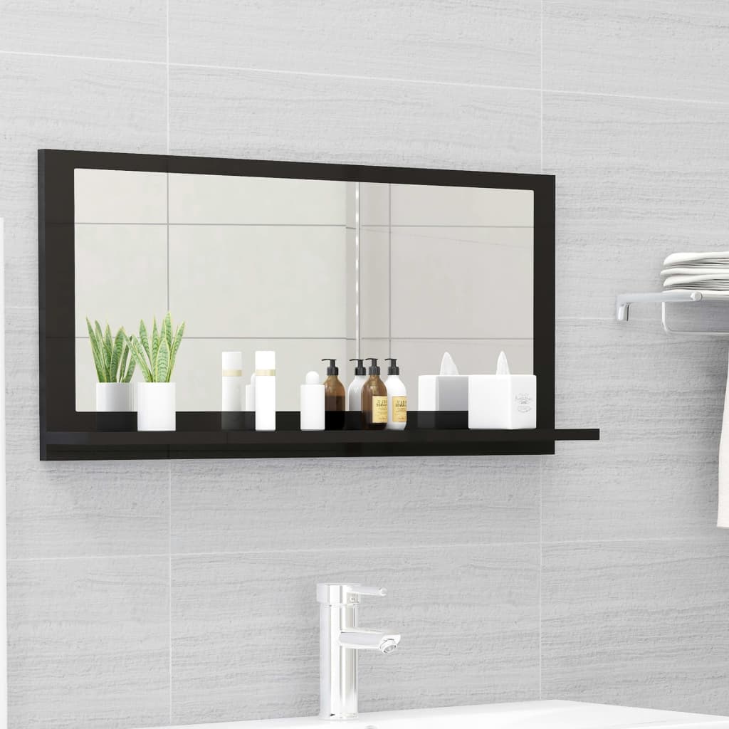 vidaXL Miroir de salle de bain Noir brillant 80x10,5x37 cm Aggloméré