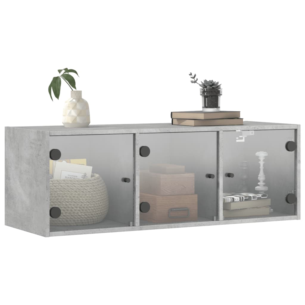 vidaXL Armoire murale avec portes en verre gris béton 102x37x35 cm