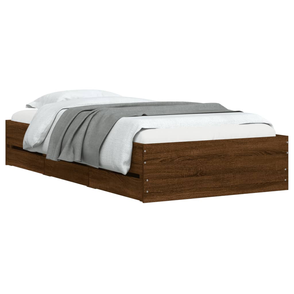 vidaXL Cadre de lit et tiroirs chêne marron 75x190cm bois d'ingénierie