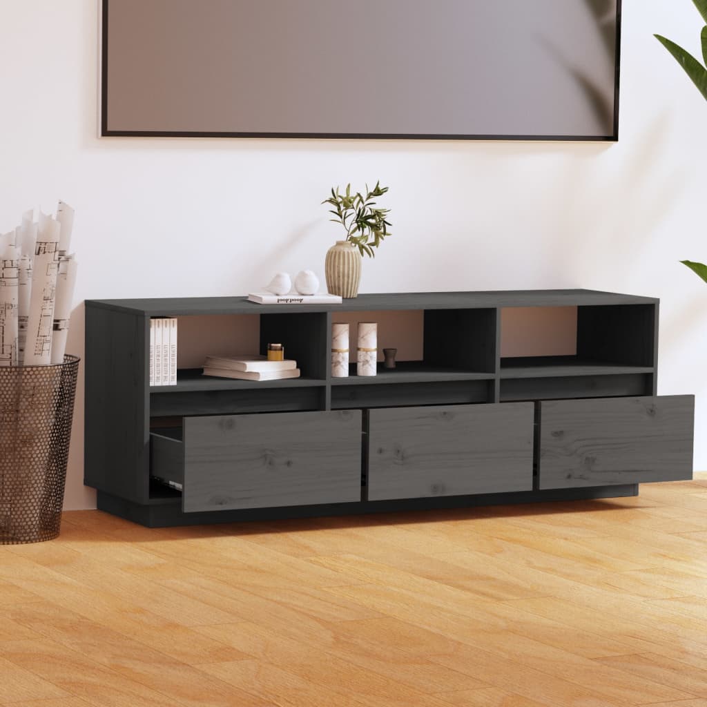 vidaXL Meuble TV Gris 140x37x50 cm Bois de pin massif