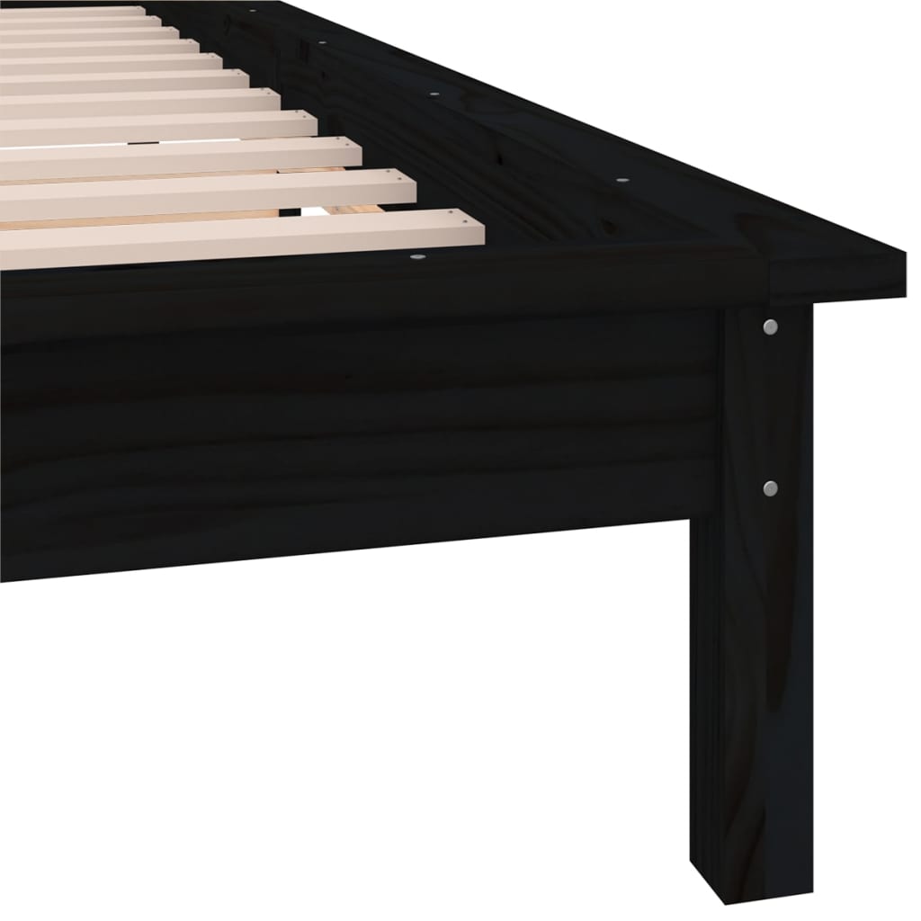 vidaXL Cadre de lit à LED noir 75x190 cm petit simple bois massif