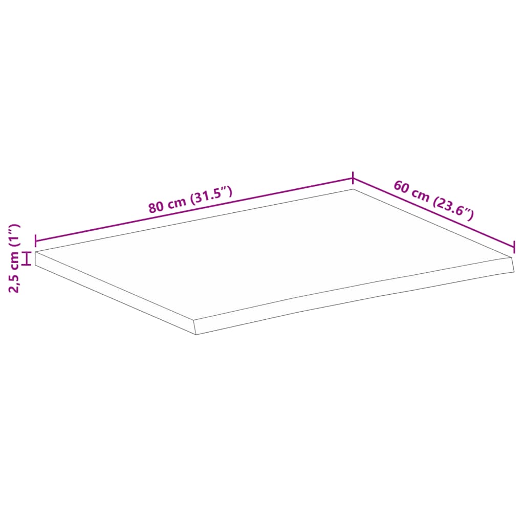 vidaXL Dessus de table 80x60x2,5 cm bord vif bois massif manguier brut