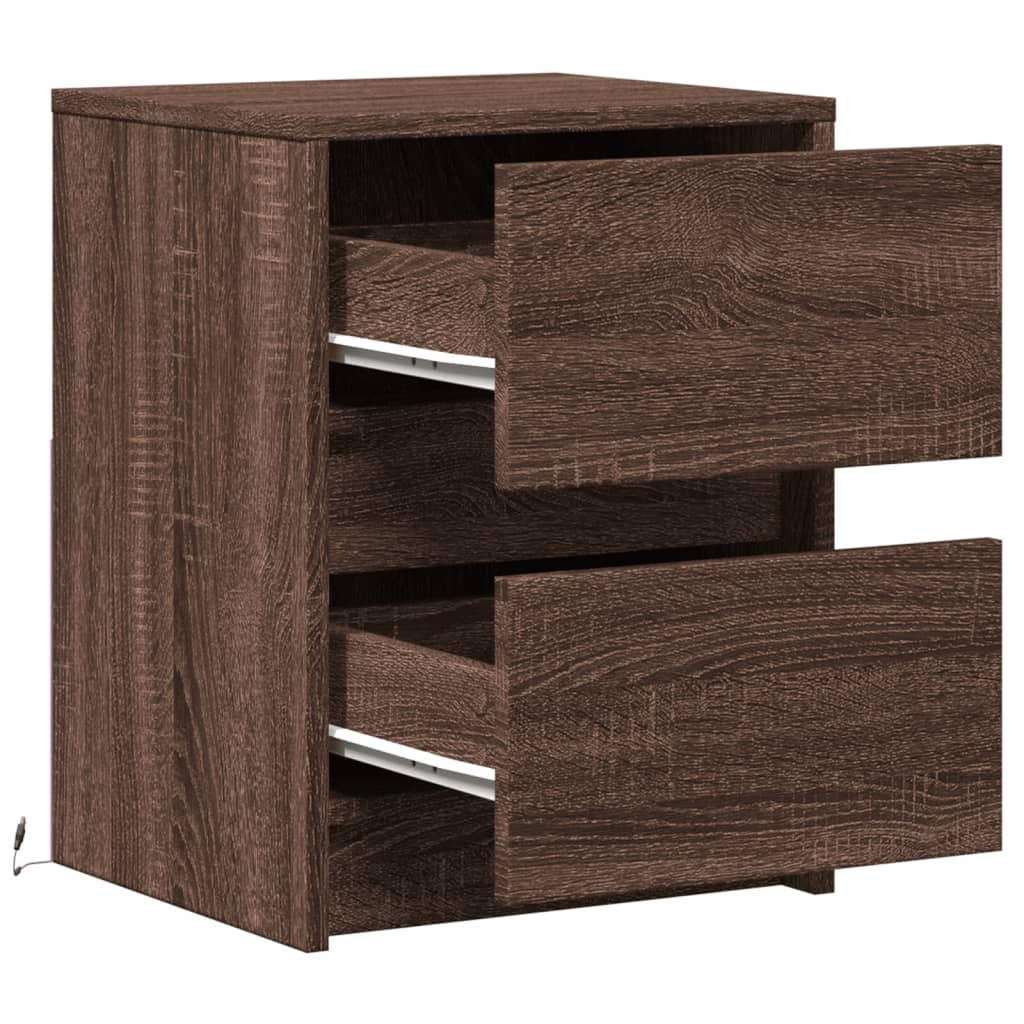 vidaXL Armoire de chevet et lumières LED chêne marron bois ingénierie