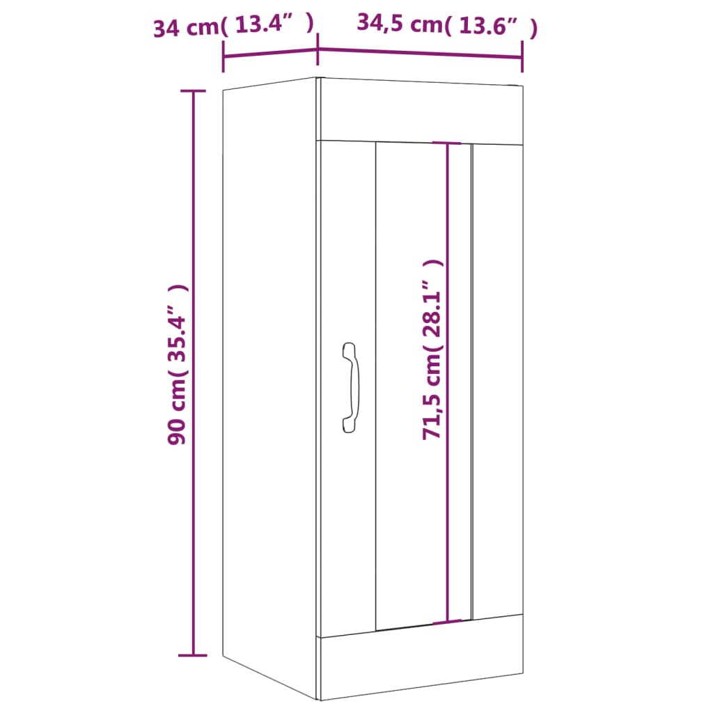 vidaXL Armoire murale suspendue Blanc brillant 34,5x34x90 cm