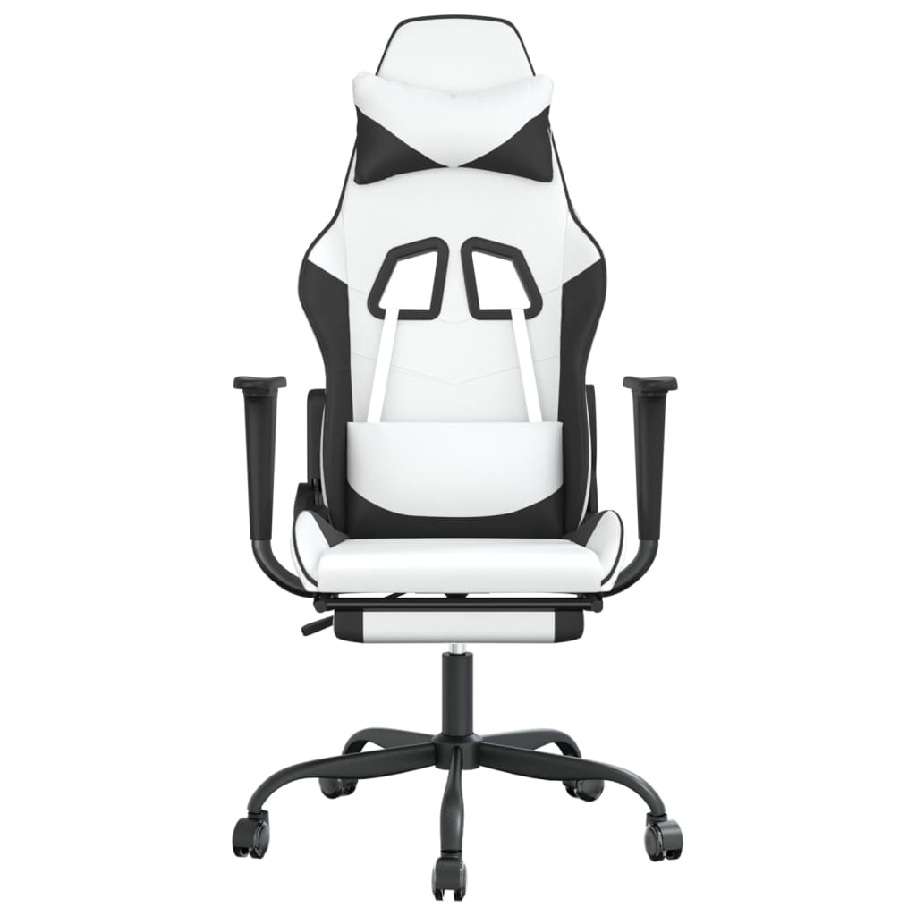 vidaXL Chaise de jeu de massage avec repose-pied Blanc&Noir Similicuir