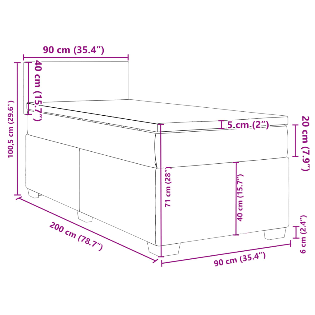 vidaXL Sommier à lattes de lit et matelas Gris clair 90x200 cm Velours