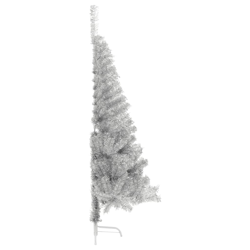 vidaXL Demi sapin de Noël artificiel avec support argenté 120 cm PET