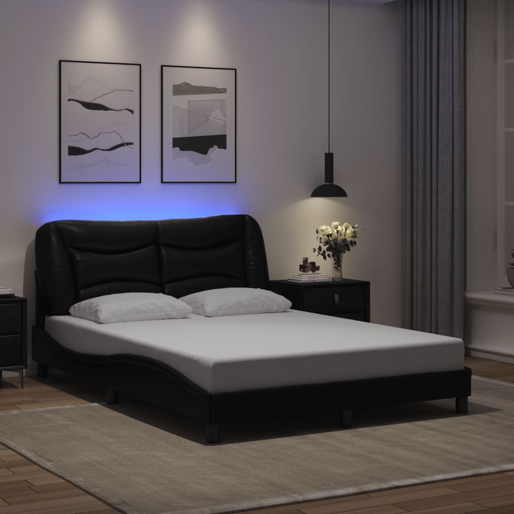 vidaXL Cadre de lit avec lumières LED noir 120x200 cm similicuir