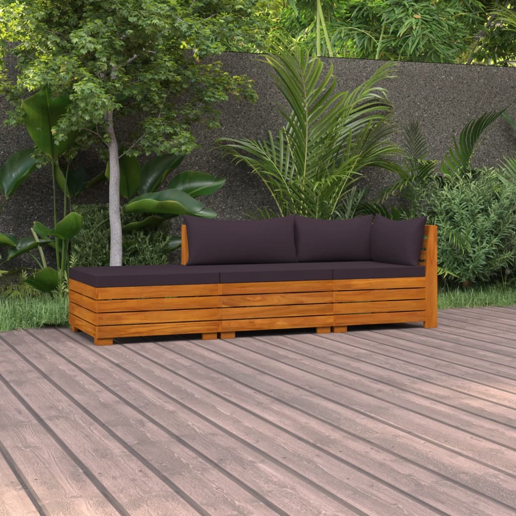 vidaXL Salon de jardin 3 pcs avec coussins Bois d'acacia massif