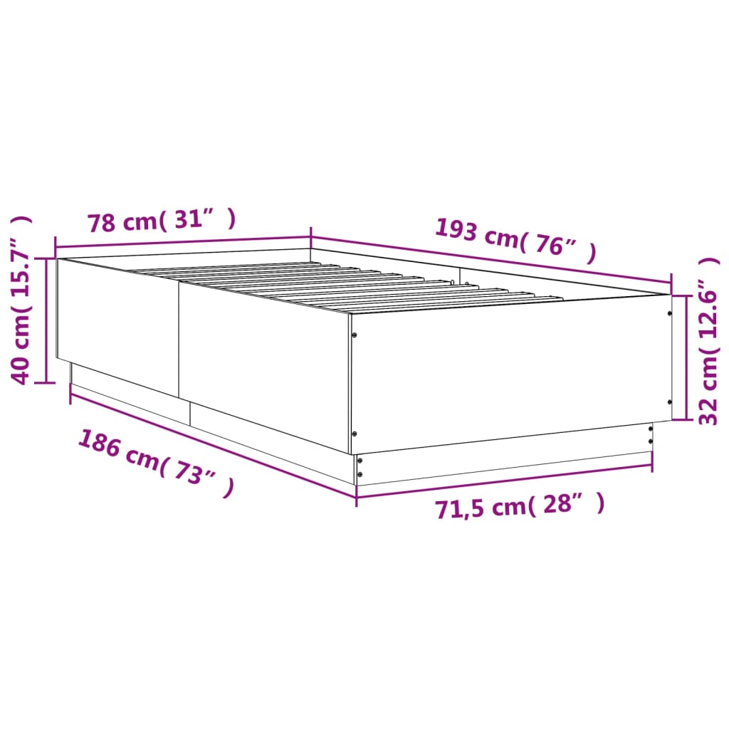 vidaXL Cadre de lit sonoma gris 75x190 cm bois d'ingénierie