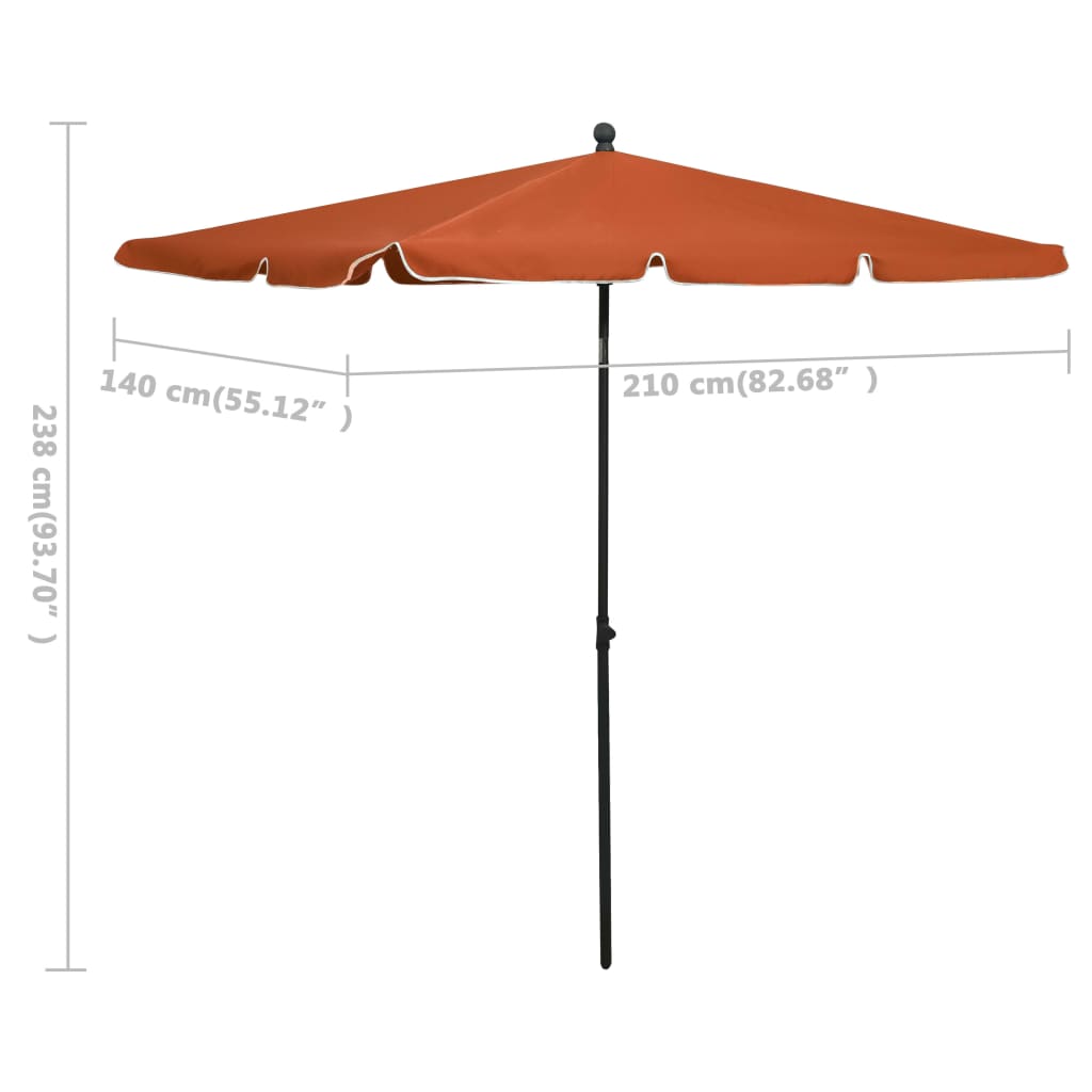vidaXL Parasol de jardin avec mât 210x140 cm Terre cuite