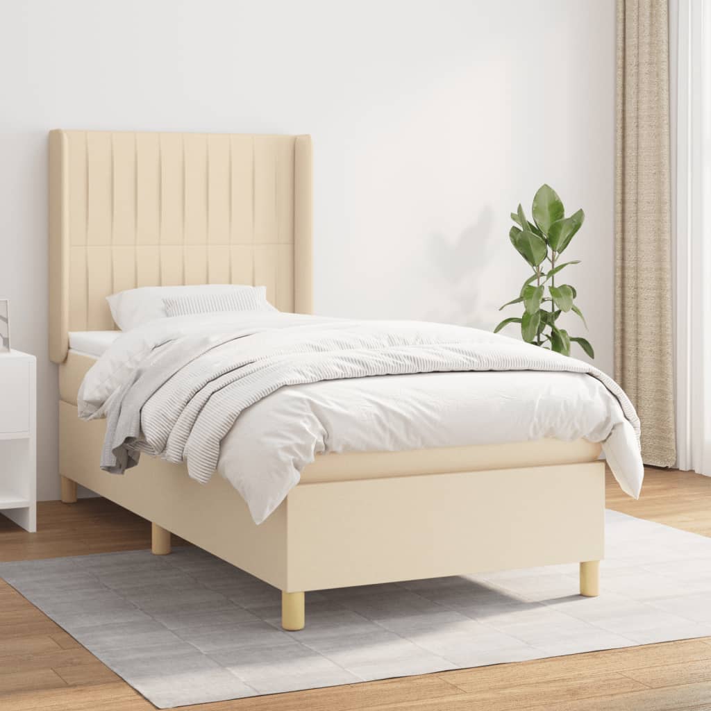 vidaXL Sommier à lattes de lit avec matelas Crème 90x200 cm Tissu