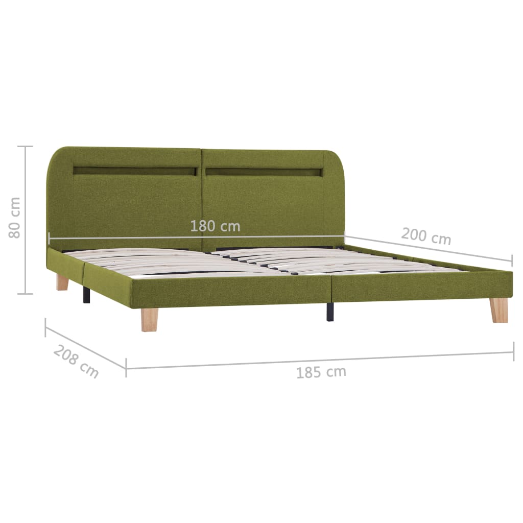 vidaXL Cadre de lit avec LED sans matelas vert tissu 180x200 cm