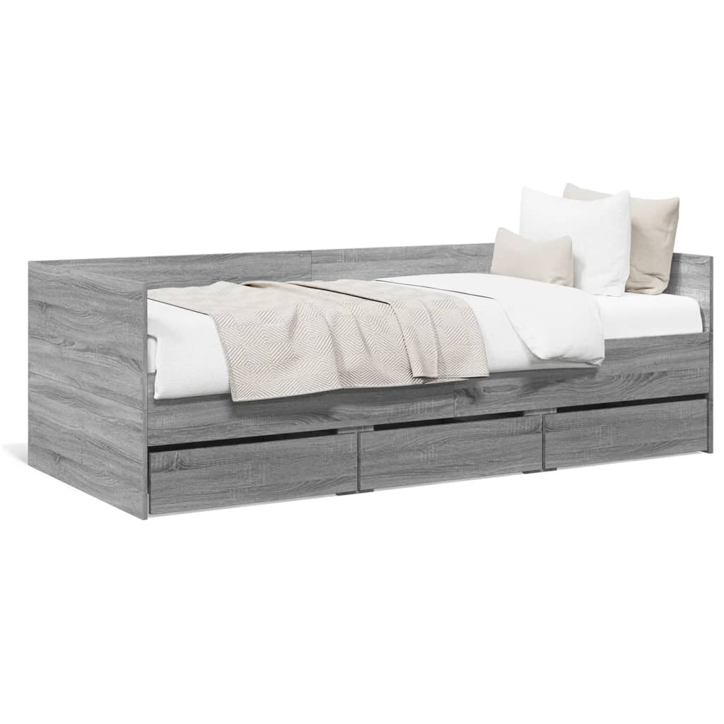 vidaXL Lit de jour avec tiroirs sans matelas sonoma gris 100x200 cm