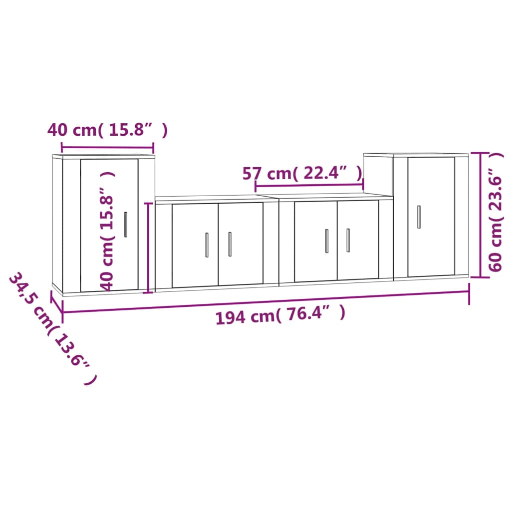 vidaXL Ensemble de meubles TV 4 pcs Sonoma gris Bois d'ingénierie