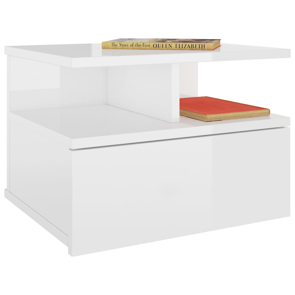 vidaXL Table de chevet flottante Blanc brillant 40x31x27 cm Aggloméré