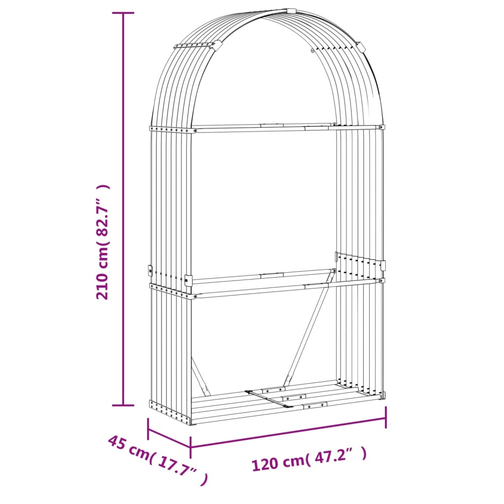 vidaXL Porte-bûches marron clair 120x45x210 cm acier galvanisé