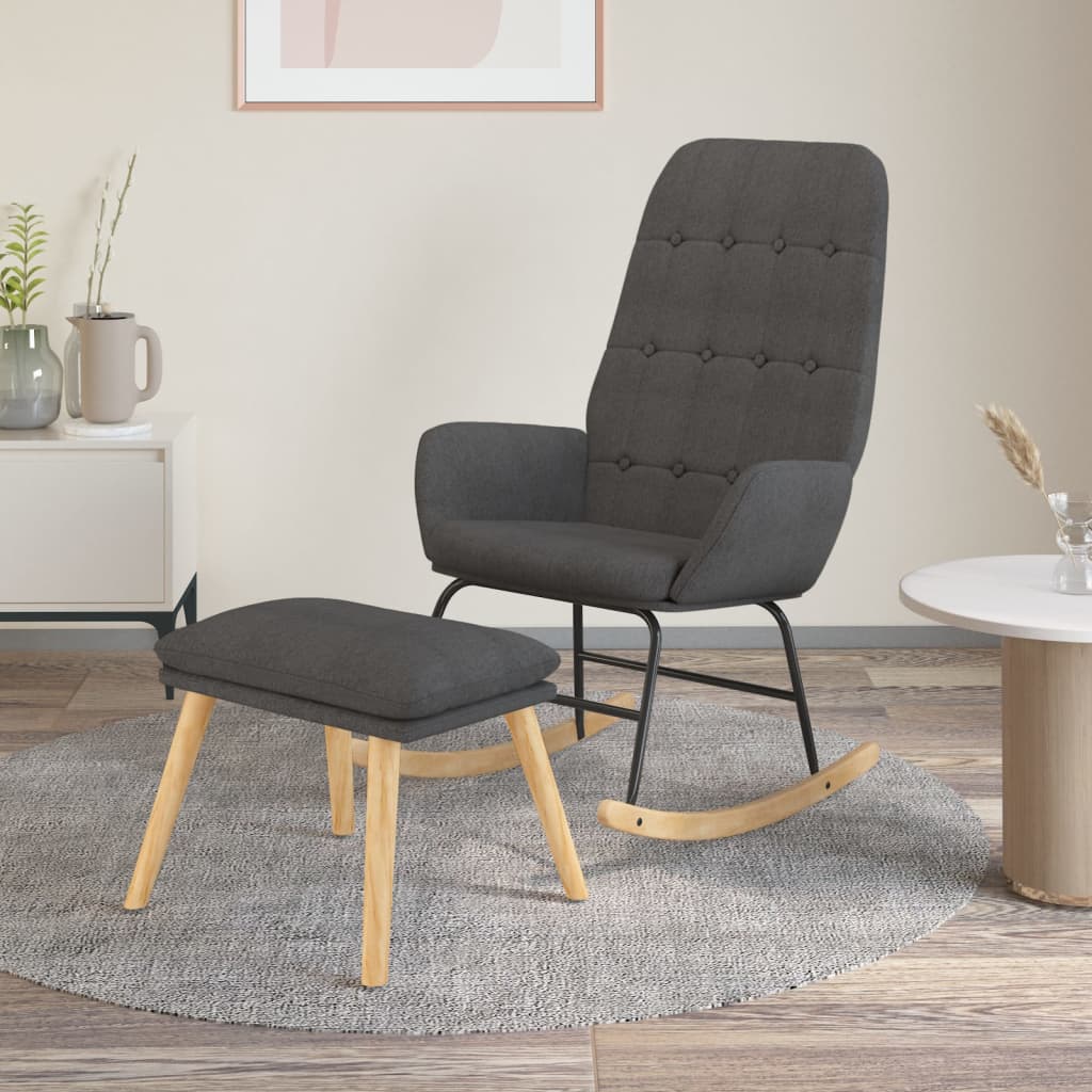 vidaXL Chaise à bascule avec repose-pied Gris foncé Tissu