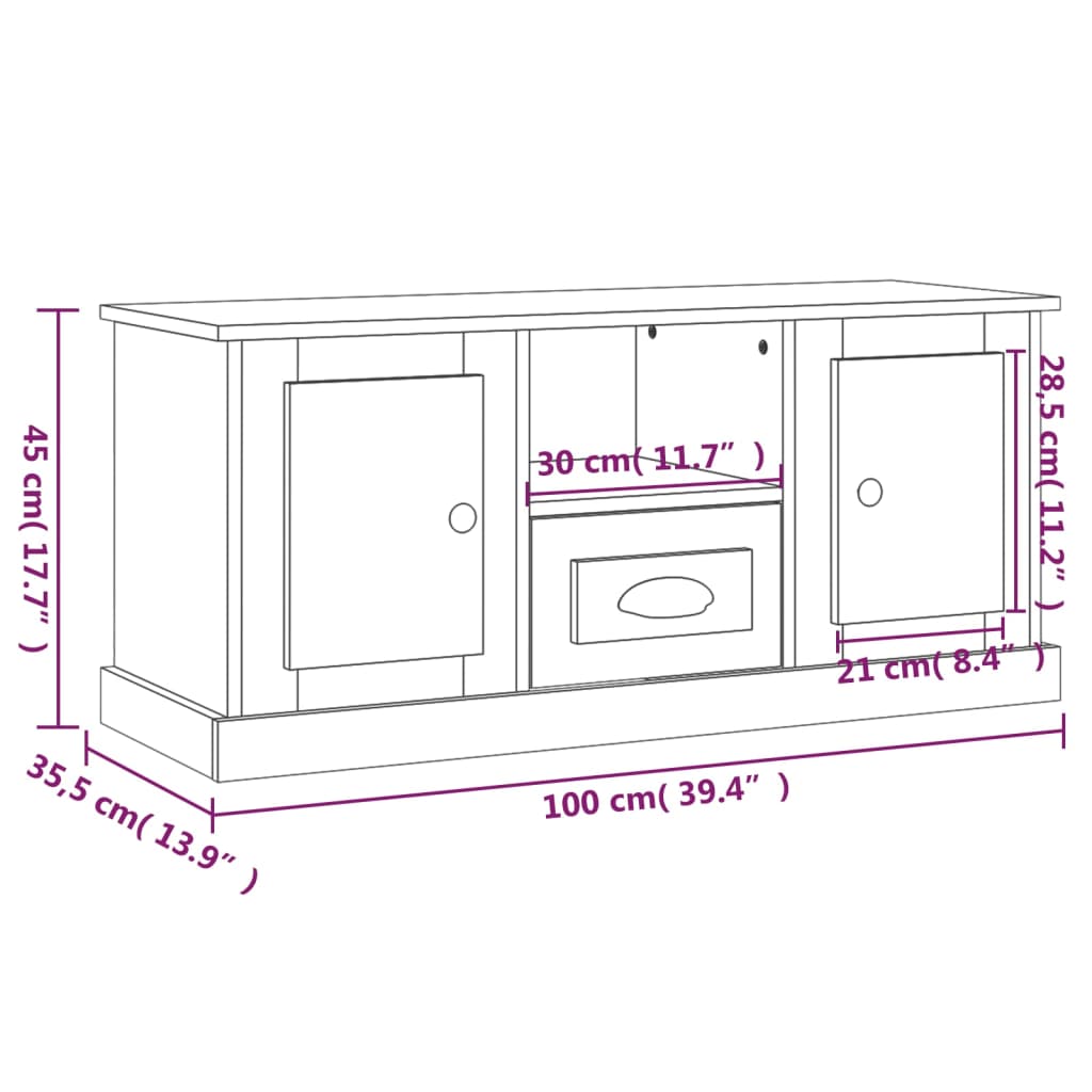 vidaXL Meuble TV sonoma gris 100x35,5x45 cm bois d'ingénierie