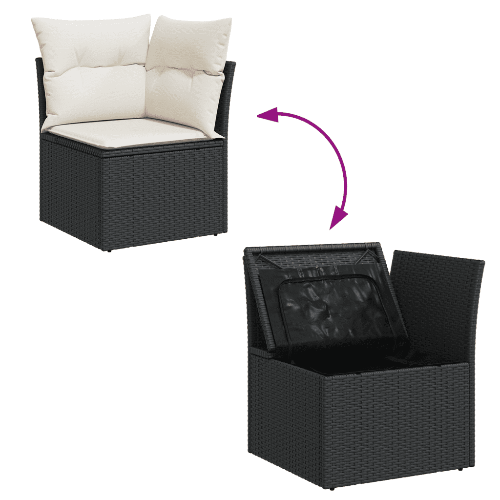 vidaXL Salon de jardin 8 pcs avec coussins noir résine tressée