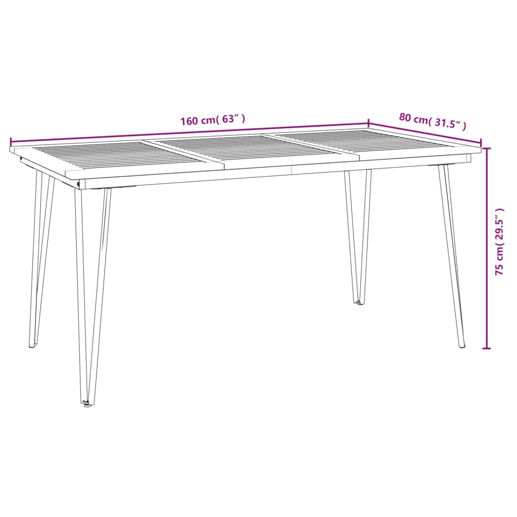 vidaXL Table de jardin avec pieds épingle à cheveux 160x80x75 acacia