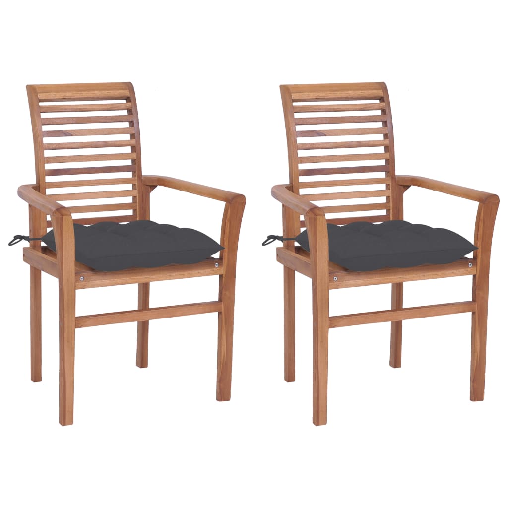 vidaXL Chaises à manger lot de 2 avec coussins anthracite Bois de teck