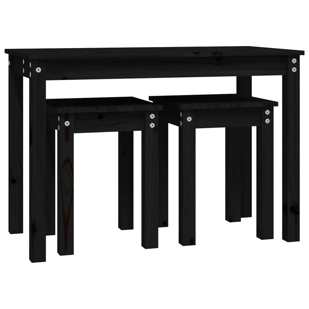 vidaXL Tables gigognes 3 pcs Noir Bois de pin massif