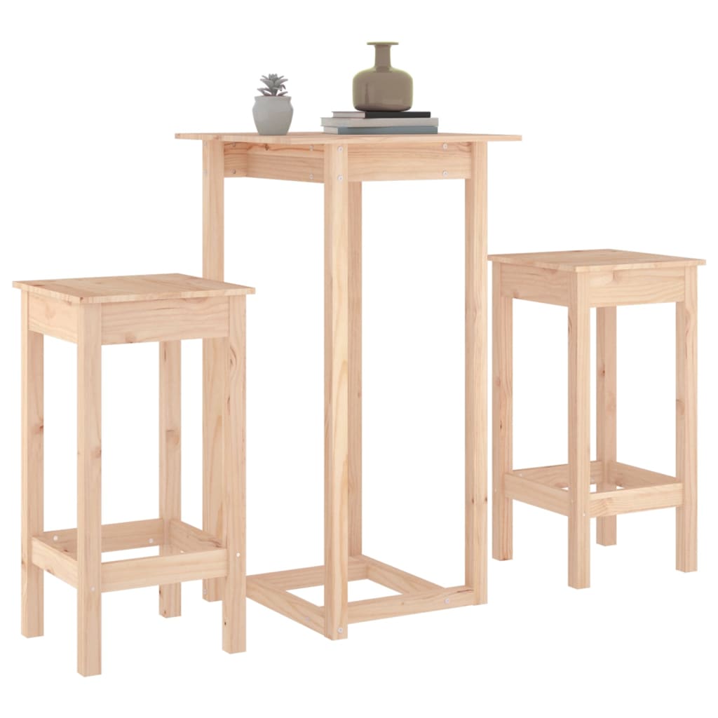 vidaXL Ensemble de bar 3 pcs Bois de pin massif