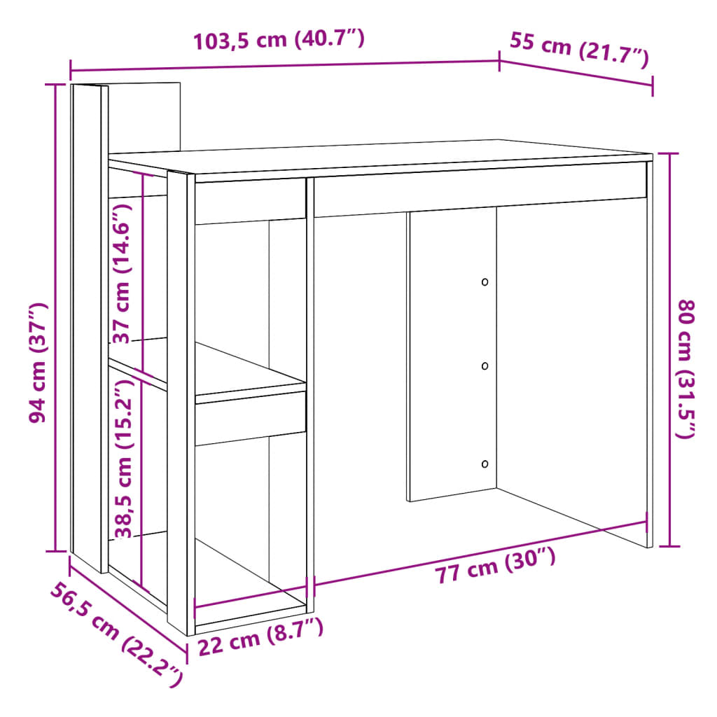 vidaXL Bureau blanc 103,5x56,5x94 cm bois d'ingénierie