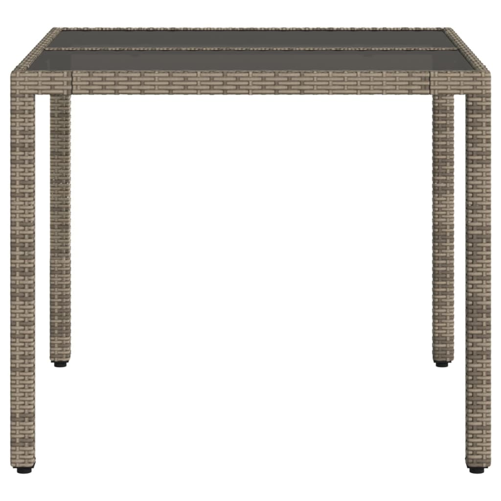 vidaXL Table de jardin dessus en verre Gris 90x90x75 cm Résine tressée